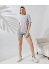 Unisex Bisiklet Yaka Baskılı Slim Fit T-Shirt - Boyalı Gri