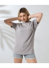 Unisex Bisiklet Yaka Baskılı Slim Fit T-Shirt - Boyalı Gri