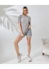 Unisex Bisiklet Yaka Baskılı Slim Fit T-Shirt - Boyalı Gri