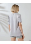 Unisex Bisiklet Yaka Baskılı Slim Fit T-Shirt - Boyalı Gri