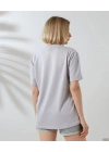 Unisex Bisiklet Yaka Baskılı Slim Fit T-Shirt - Boyalı Gri