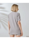Unisex Bisiklet Yaka Baskılı Slim Fit T-Shirt - Boyalı Gri