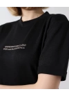 Unisex Bisiklet Yaka Baskılı Slim Fit T-Shirt - Siyah