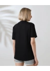 Unisex Bisiklet Yaka Baskılı Slim Fit T-Shirt - Siyah