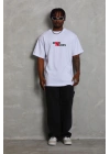 Unisex Bisiklet Yaka Double Oversize Baskılı T-Shirt - Beyaz