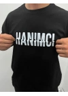 Unisex Bisiklet Yaka Katlanan Baskılı T-Shirt - Siyah