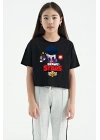 Unisex Bisiklet Yaka Kısa Kol Baskılı Çocuk T-Shirt - Siyah