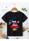 Unisex Bisiklet Yaka Kısa Kol Baskılı Çocuk T-Shirt - Siyah