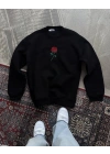 Unisex Bisiklet Yaka Ön Ve Arka Baskılı SweatShirt - Siyah