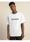 Unisex Bisiklet Yaka Oversize Baskılı T-Shirt - Beyaz