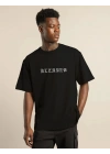 Unisex Bisiklet Yaka Oversize Baskılı T-Shirt - Siyah