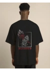 Unisex Bisiklet Yaka Oversize Baskılı T-Shirt - Siyah