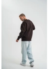 Unisex Bisiklet Yaka Özel Pis Dikişli Yıkamalı SweatShirt - Kahve