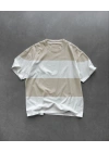 Unisex Bisiklet Yaka Parçalı T-Shirt - Bej
