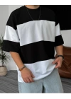 Unisex Bisiklet Yaka Parçalı T-Shirt - Siyah