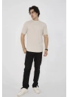 Unisex Bisiklet Yaka Slim fit T-Shirt- Bej