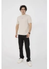 Unisex Bisiklet Yaka Slim fit T-Shirt- Bej