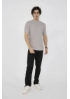 Unisex Bisiklet Yaka Slim fit T-Shirt- Boyalı Gri