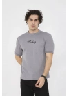 Unisex Bisiklet Yaka Slim fit T-Shirt- Gri