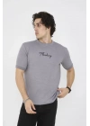 Unisex Bisiklet Yaka Slim fit T-Shirt- Gri