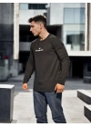 Unisex Bisiklet Yaka Uzun Kollu T-Shirt - Siyah