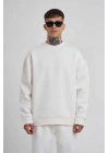 Unisex Biskilet Yaka Üç İplik SweatShirt - Beyaz