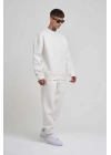 Unisex Biskilet Yaka Üç İplik SweatShirt - Beyaz