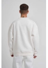 Unisex Biskilet Yaka Üç İplik SweatShirt - Beyaz