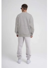 Unisex Biskilet Yaka Üç İplik SweatShirt - Gri