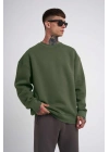 Unisex Biskilet Yaka Üç İplik SweatShirt - Haki