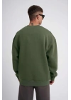 Unisex Biskilet Yaka Üç İplik SweatShirt - Haki