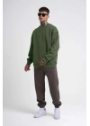 Unisex Biskilet Yaka Üç İplik SweatShirt - Haki