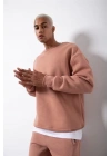Unisex Biskilet Yaka Üç İplik SweatShirt - Pembe