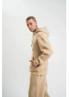 Unisex Double Oversize Kapşonlu Basic SweatShirt - Bej