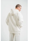 Unisex Double Oversize Kapşonlu Basic SweatShirt - Beyaz