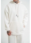 Unisex Double Oversize Kapşonlu Basic SweatShirt - Beyaz