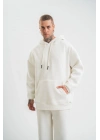 Unisex Double Oversize Kapşonlu Basic SweatShirt - Beyaz
