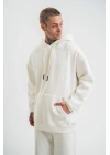 Unisex Double Oversize Kapşonlu Basic SweatShirt - Beyaz