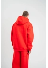 Unisex Double Oversize Kapşonlu Basic SweatShirt - Kırmızı
