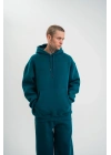 Unisex Double Oversize Kapşonlu Basic SweatShirt - Koyu Deniz Yeşili
