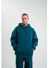 Unisex Double Oversize Kapşonlu Basic SweatShirt - Koyu Deniz Yeşili