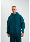 Unisex Double Oversize Kapşonlu Basic SweatShirt - Koyu Deniz Yeşili