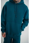 Unisex Double Oversize Kapşonlu Basic SweatShirt - Koyu Deniz Yeşili