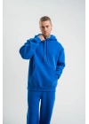 Unisex Double Oversize Kapşonlu Basic SweatShirt - Mavi