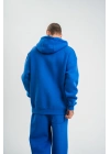 Unisex Double Oversize Kapşonlu Basic SweatShirt - Mavi