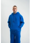 Unisex Double Oversize Kapşonlu Basic SweatShirt - Mavi