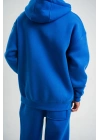 Unisex Double Oversize Kapşonlu Basic SweatShirt - Mavi