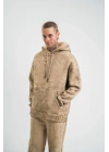 Unisex Double Oversize Kapşonlu Yıkamalı SweatShirt - Bej