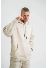 Unisex Double Oversize Kapşonlu Yıkamalı SweatShirt - Krem