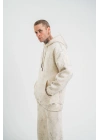 Unisex Double Oversize Kapşonlu Yıkamalı SweatShirt - Krem